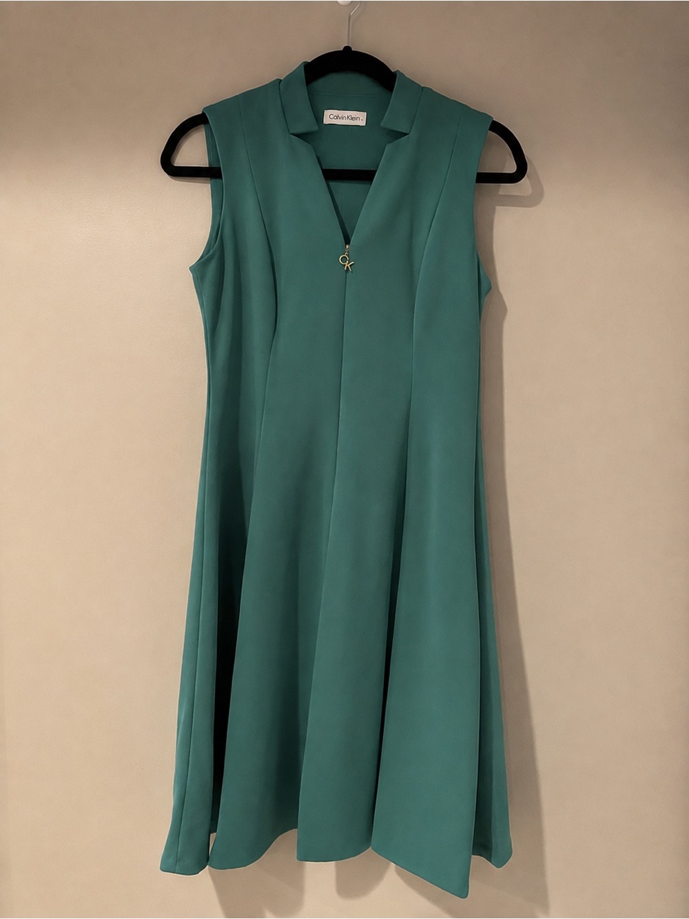 Calvin Klein Teal V-Neck A-Line Dress